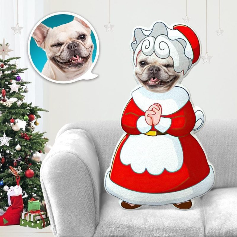 Dog Face Pillow Pet Photo Pillow Gifts for Dog Lovers Mrs Santa Claus Costume