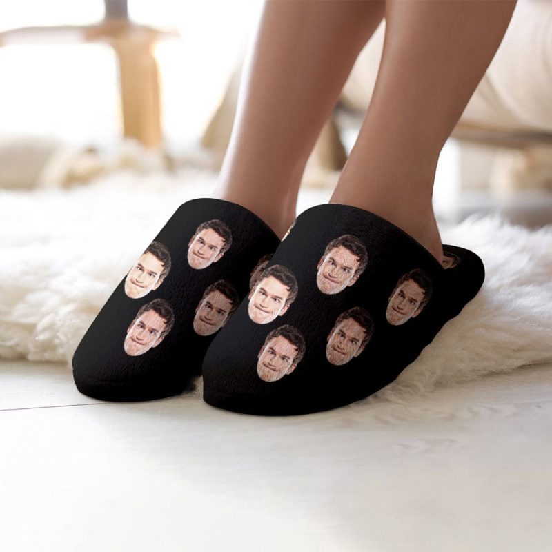 Custom Face Women’s and Men’s Slippers Personalized Casual House Shoes Indoor Outdoor Bedroom Cotton Slippers