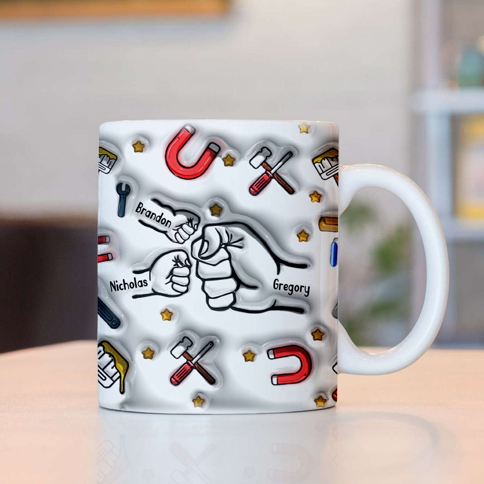 Personalized Name Fist Bump Mug Custom 3D Inflated Effect Printed Mug Father's Day Gifts for Papa - Image 5