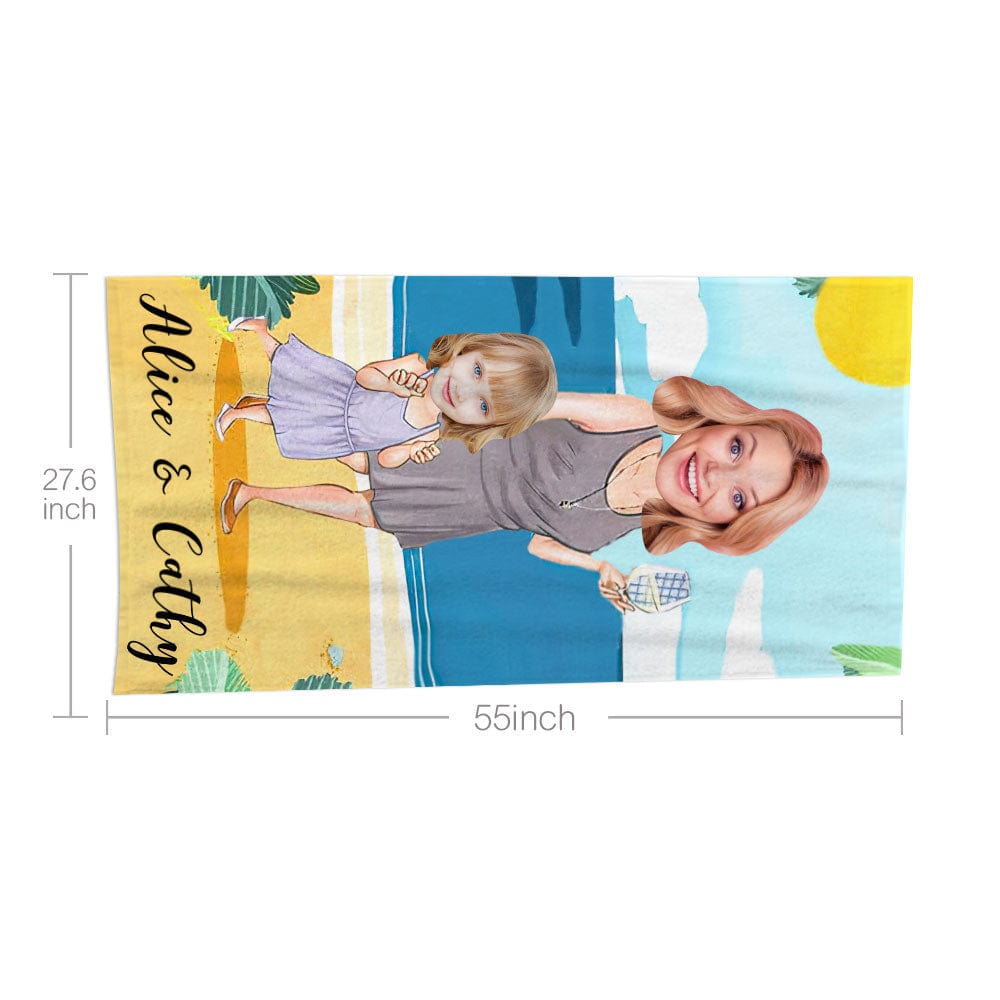 Custom Face Beach Towel Personalized Mommy and Me Beach Towel Funny Gift for Summer - Image 3