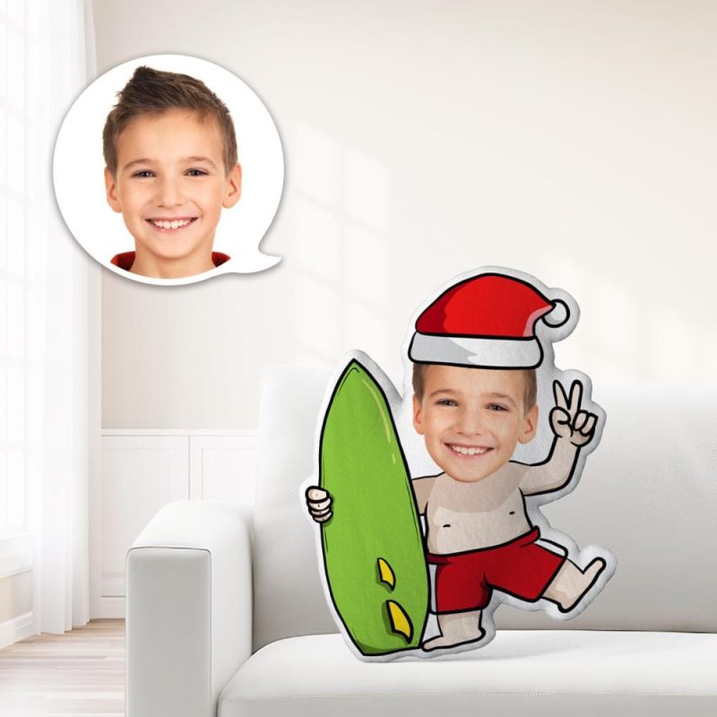Custom Minime Throw Pillow Unique Personalized Minime Christmas Baby Holding A Surfboard Throw Pillow Give Your Child The Most Meaningful Gift