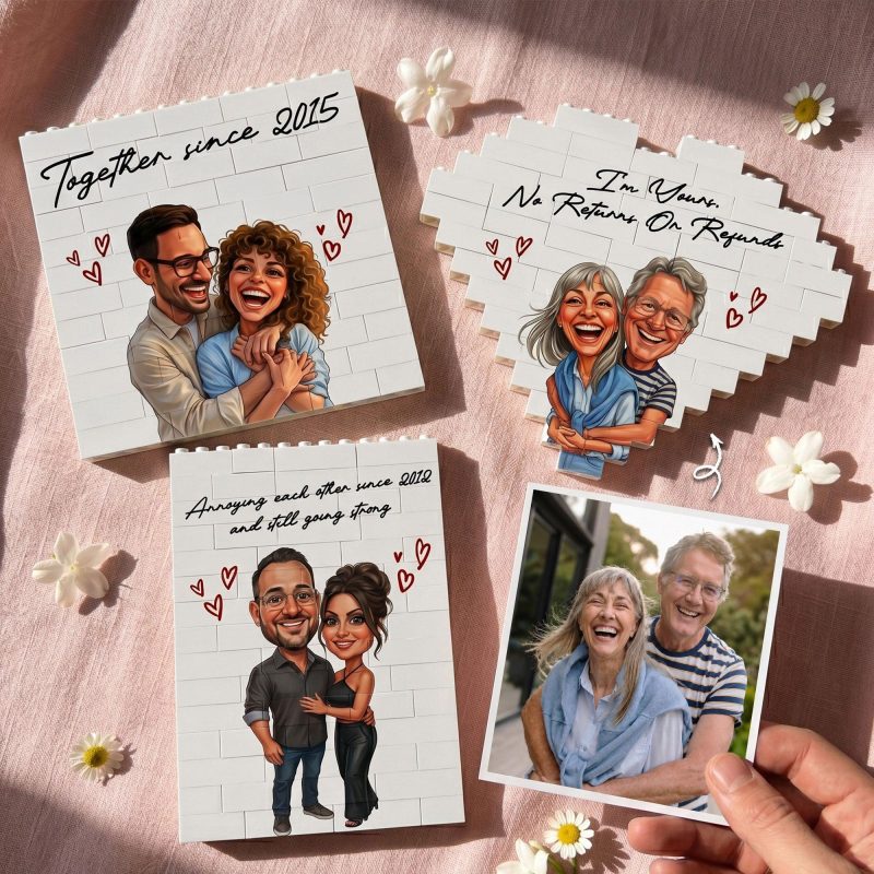 Caricature Your Photo Gift For Funny Couples, Anniversary Gift – Personalized Building Blocks