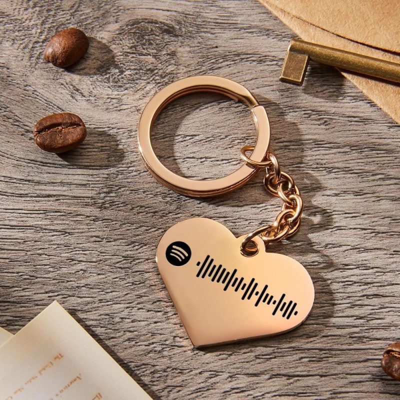 Custom Spotify Code Keychain Personalized Gifts Heart Rose Gold