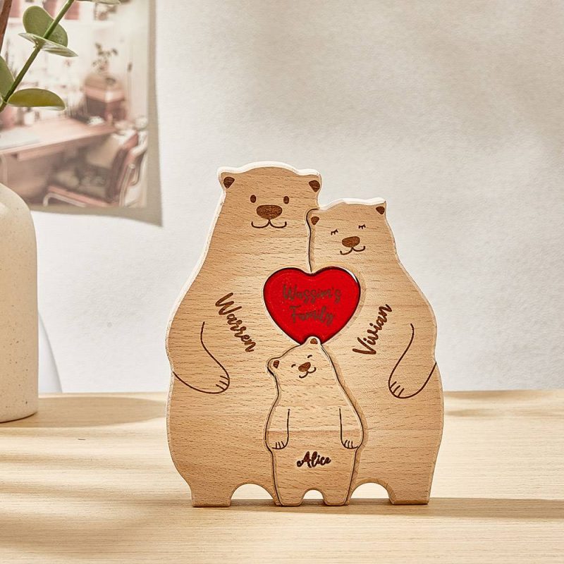 Wooden Bears Puzzle Custom Family Member Names Home Decor Gifts