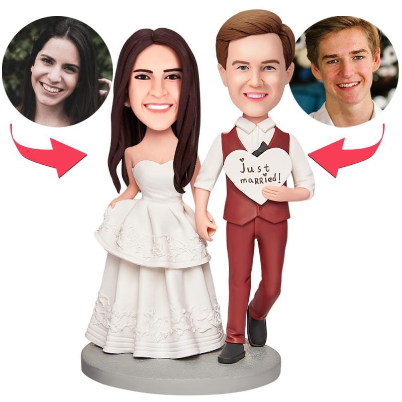 Custom Wedding Bobbleheads with Engraved Text Personalized Wedding Gifts – Just Married