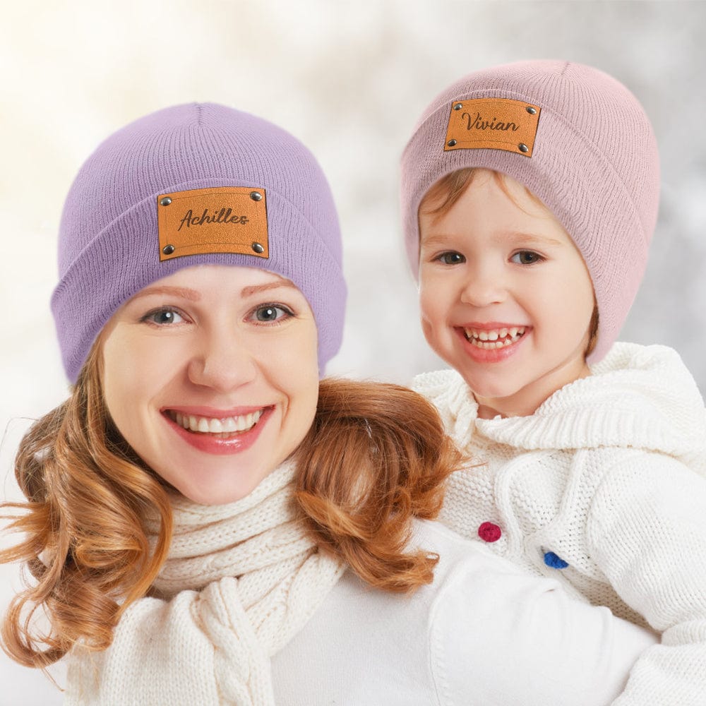 Personalized Baby Beanie Custom Name Leather Patch Beanie Gifts for Kids or Adult - Image 2