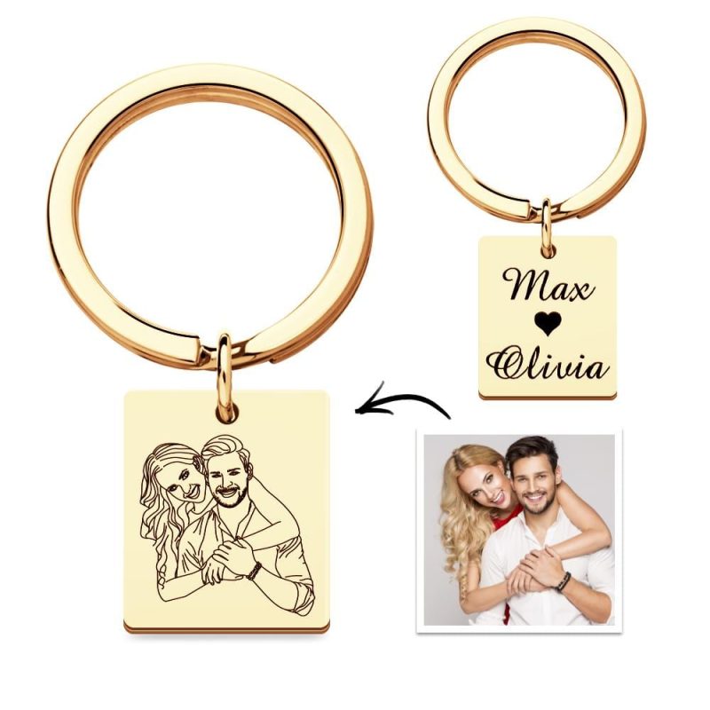 Custom Line Photo Keychain with Name for Couple Valentine’s Gift