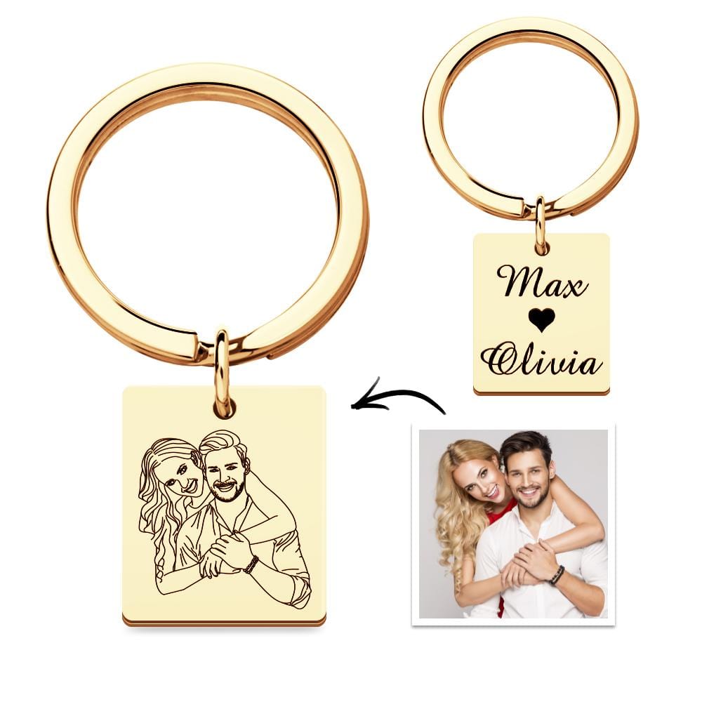 Custom Line Photo Keychain with Name for Couple Valentine's Gift