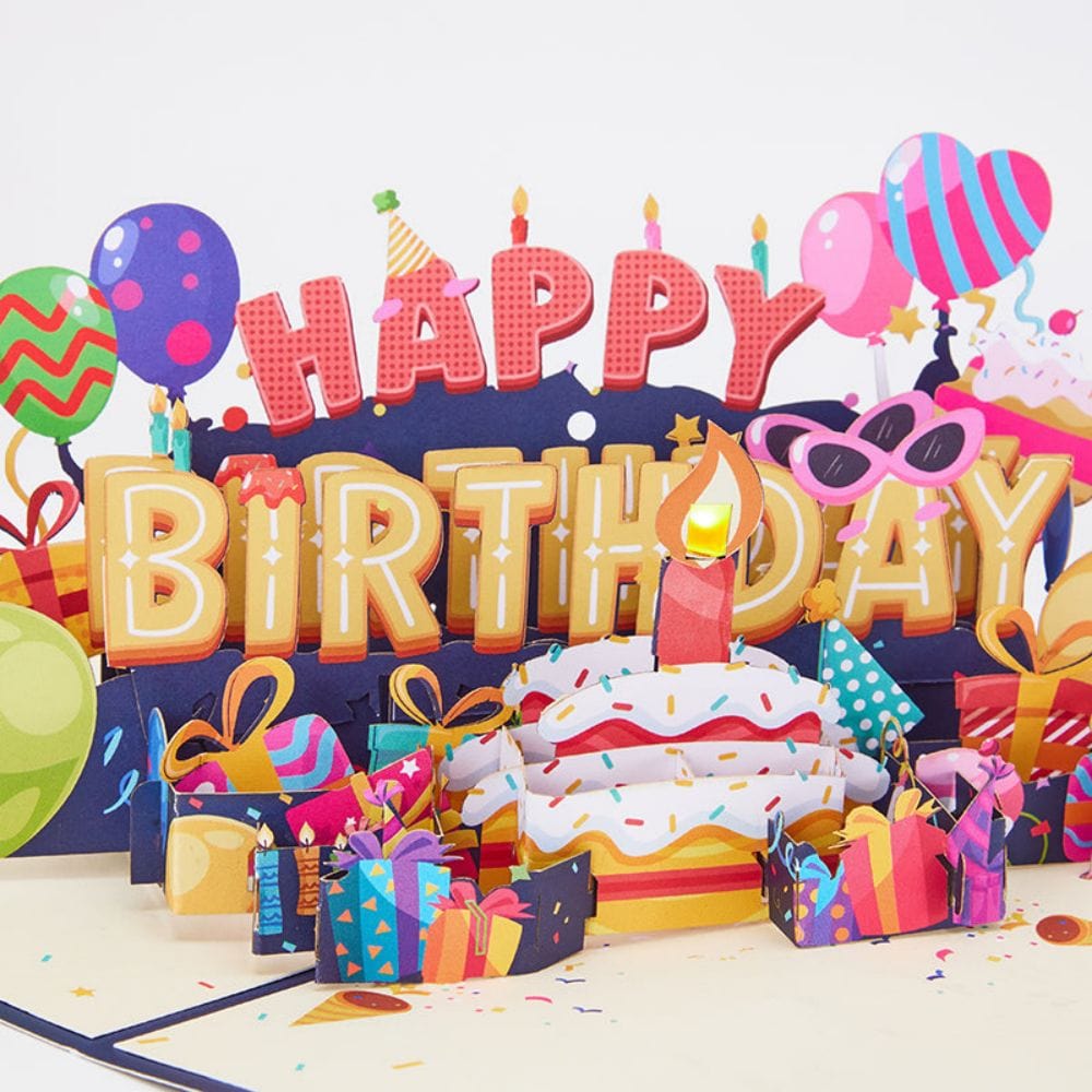 Lights Happy Birthday Pop Up Card Music Birthday Candles 3D Pop Up Greeting Card - Image 2