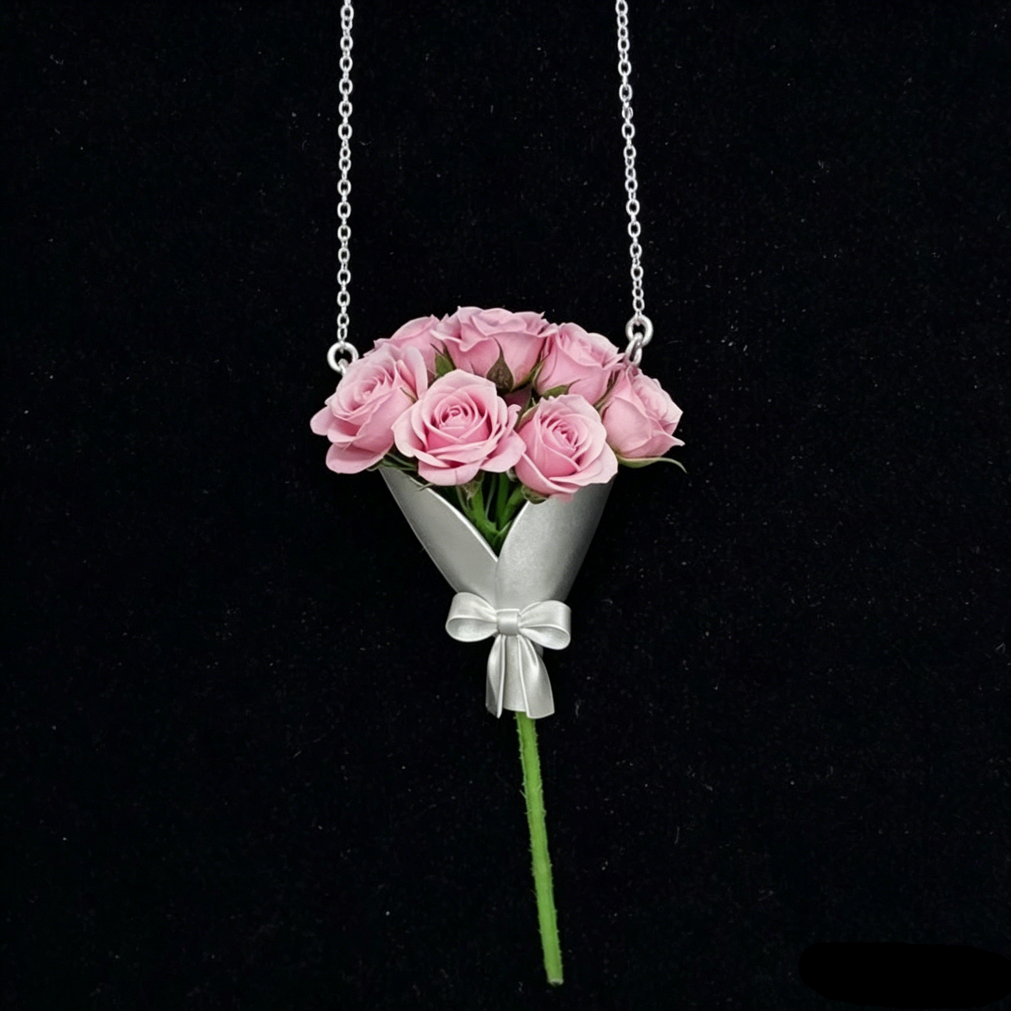 Mini Bouquet Bow Pendant Necklace, Dainty Flower Wrapping Clavicle Chain for Women (No flowers) - Image 4