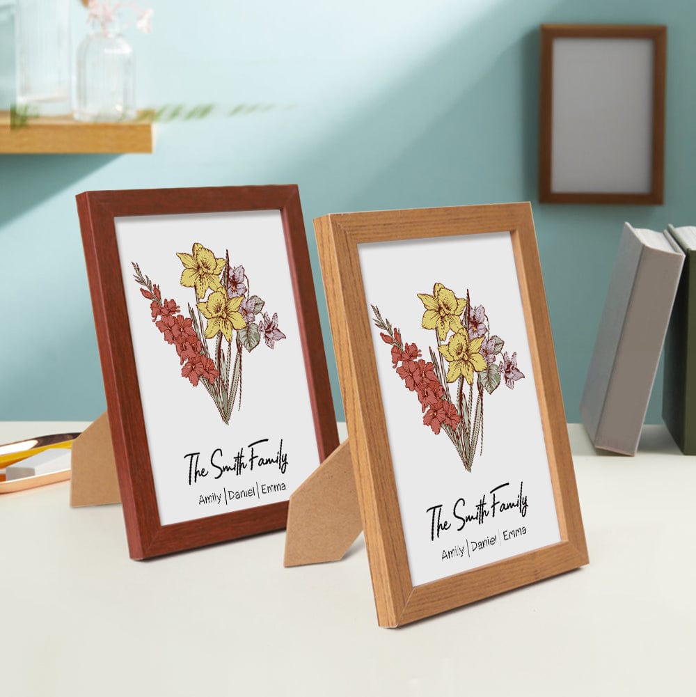 Personalized Birth flower Bouquet Beech Wood Names Frame Gift for Mom - Image 4
