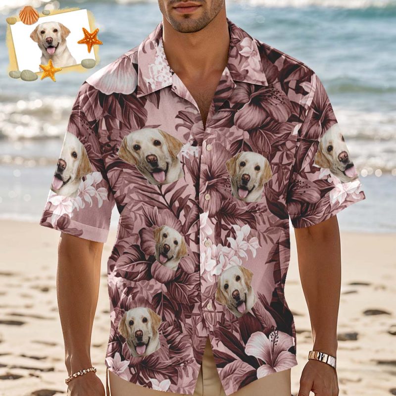 Custom Hawaiian Shirt Pink Leaves Personalized Photo Hawaiian Shirt Funny Vacation Party Shirts For Pets LoversUS