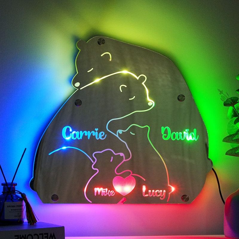 Custom Name Bear Family Mirror Light Personalized Gift for Family