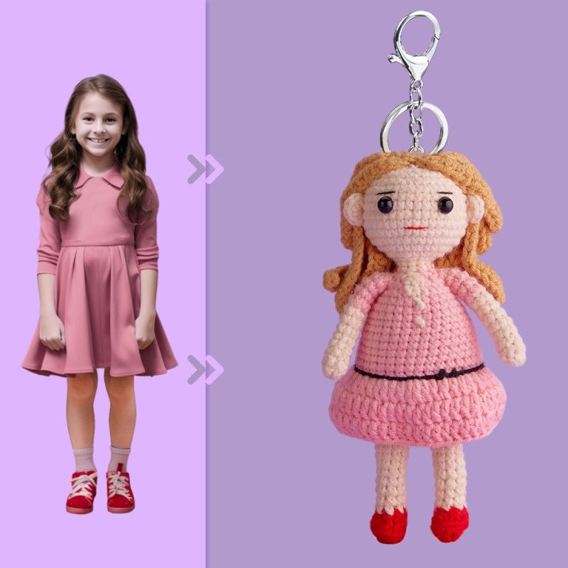 Full Body Customizable 1 Person Custom Crochet Doll Personalized Gifts Handwoven Mini Dolls – Girl in Pink Skirt