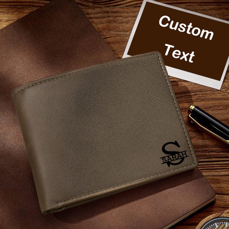 Men’s Custom Engraved Leather Wallet Anti-Theft Brush RFID Protected for Family Anniversary Gift- Light Brown