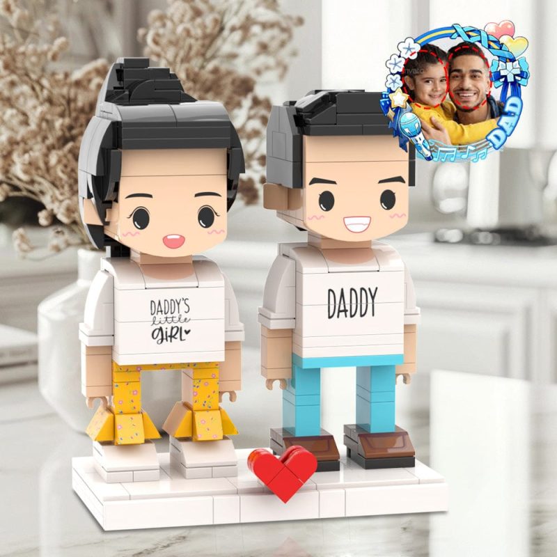 Personalized Head 2 People Custom Brick Figures Father And Daughter Matching Shirt Daddy’s Little Girl Gift  for Daddy On Dad’s Day
