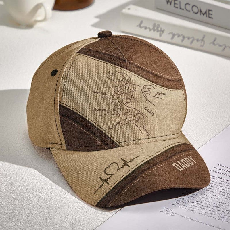 Personalized Outline Fist Bump Daddy Grandpa Custom Classic Cap, Father’s Day Gift For Dad, For Grandpa, For Husband
