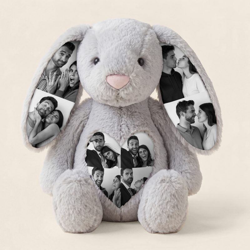 Custom Photo Bunny Plush – Personalized Hidden Ear Picture Bunny Gift for Couples  Anniversary Mother’s Day GiftsUS