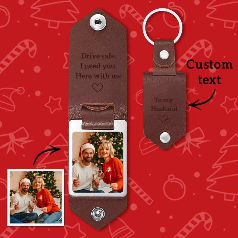 Christmas Gifts for Him Custom Leather Keychain Personalized Engrave Keychain