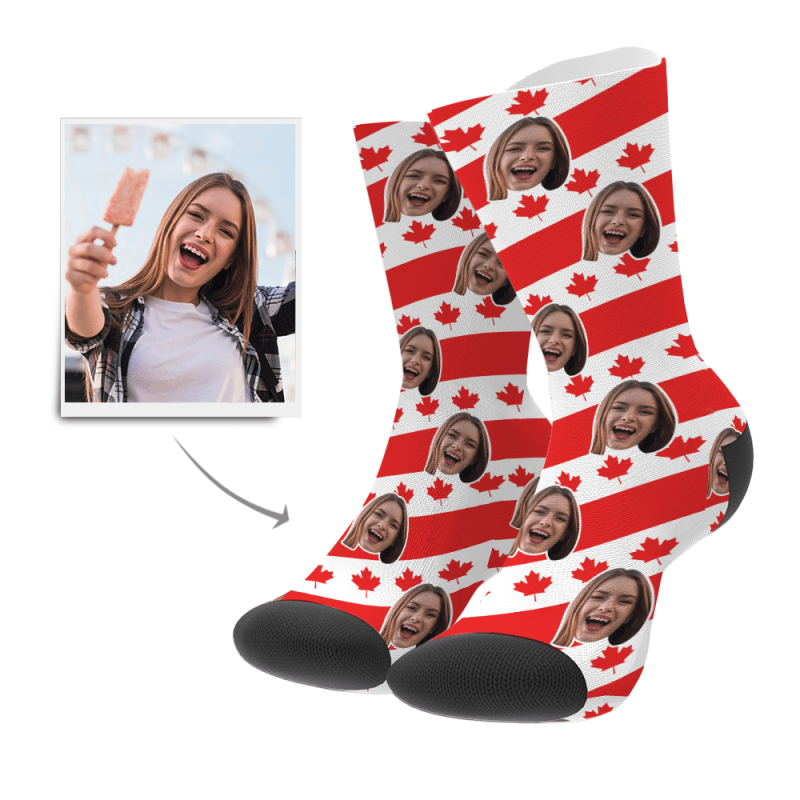 Canada Gift For Girls Custom Face Socks with Canada Flag Christmas Gift