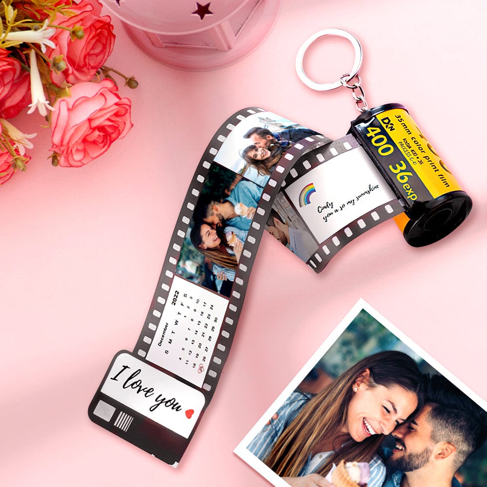 Custom Camera Roll Film Keychain Calendar Keychain with Text I Love You Gifts Date Keychain