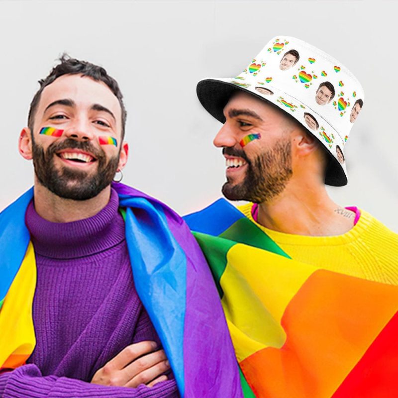 LGBT Hat With Face Fisherman Hats Gifts for Pride Month – Unisex Rainbow Heart Wide Brim