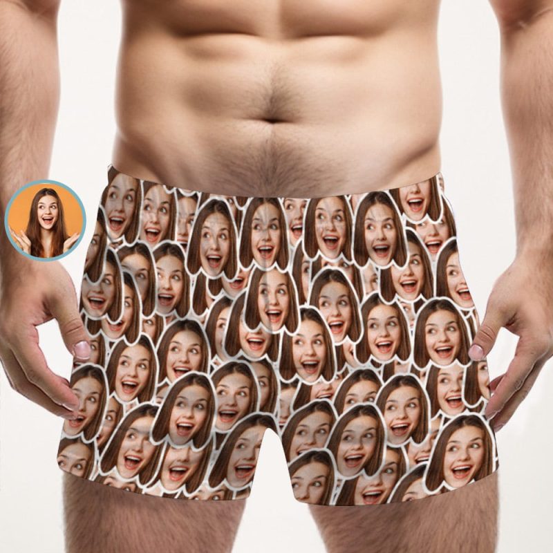 Custom Face Mash Multicolor Boxer Shorts Personalized Photo Underwear Gift for Him