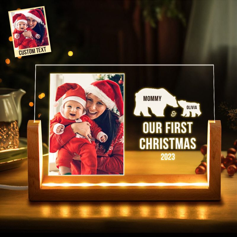 Custom Photo Mom and Baby’s First Christmas Personalized Name Acrylic Light Lamp