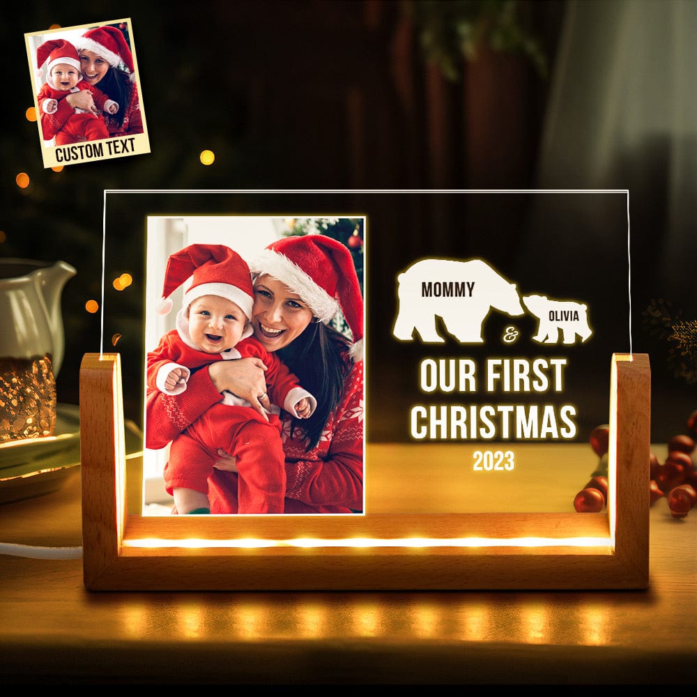 Custom Photo Mom and Baby's First Christmas Personalized Name Acrylic Light Lamp