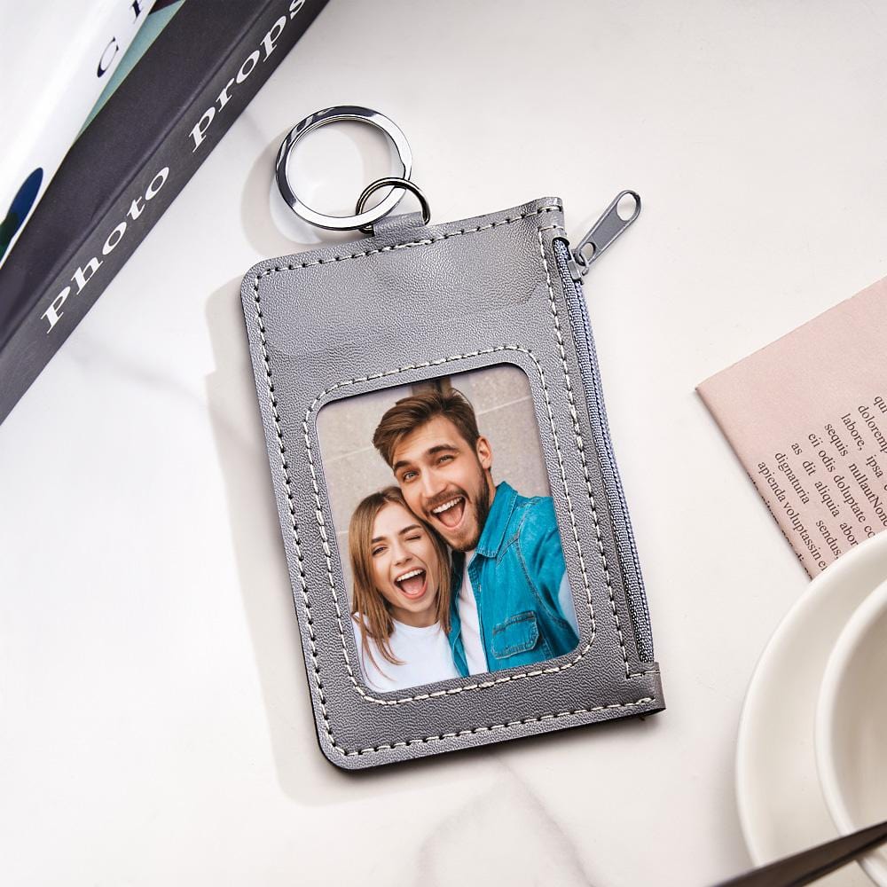 Custom Photo Engraved Keychain Leather Card Holder Creative Gifts - Image 2