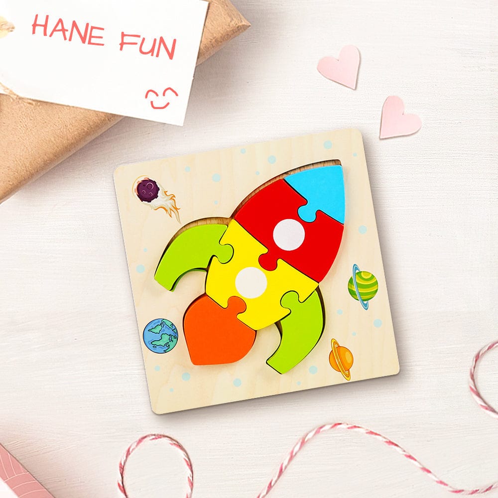 Wooden 3D Jigsaw Puzzle Rocket Shape Puzzles Educational Learning Montessori Toys for Toddlers
