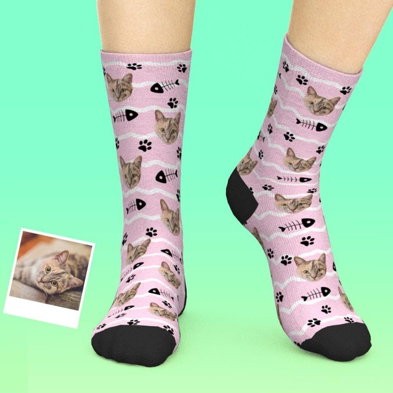 Custom Cat Face Socks Personalized Pet Wave Socks Best Christmas Gift For Cat Owner