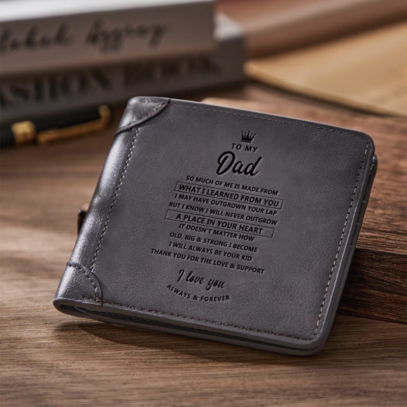 To My Dad Men’s Bifold Wallet Grey Leather Father’s Day Gift