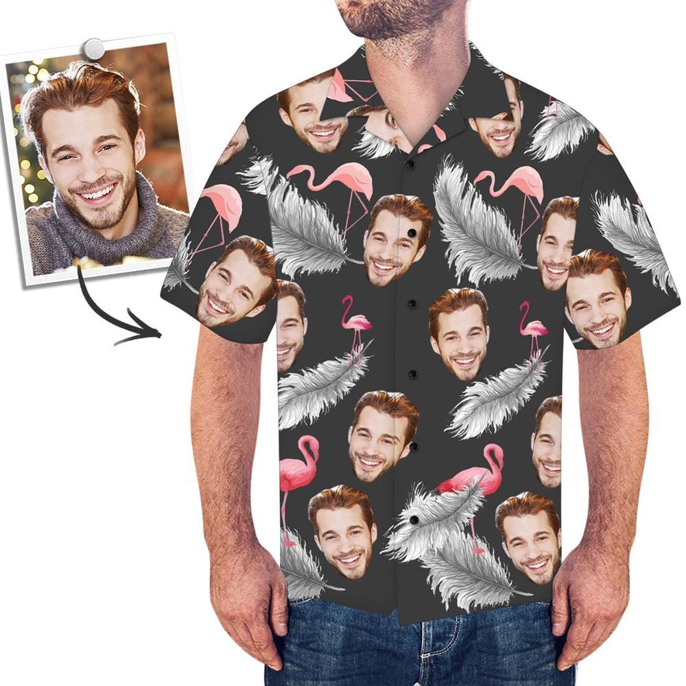 Custom Hawaiian Shirts with Face Gift For Stepdad- Flamingo & Feather