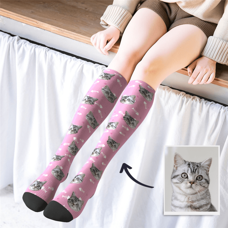 Cat Face Knee High Socks For Pet Lovers – 3 Colors