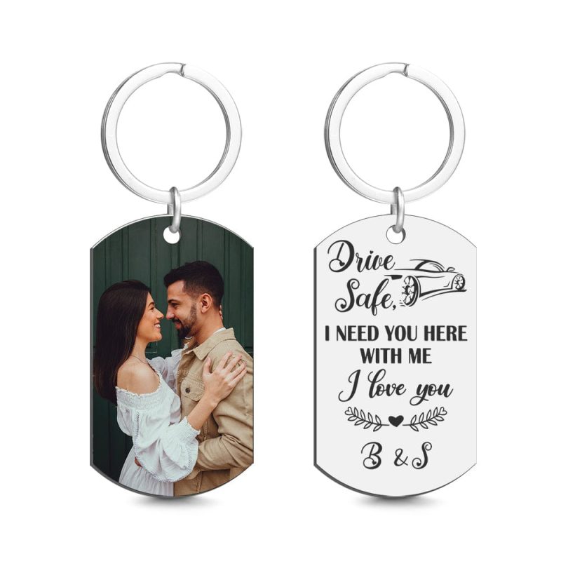 Drive Safe Custom Engraved Keychain with Photo Gifts for Men