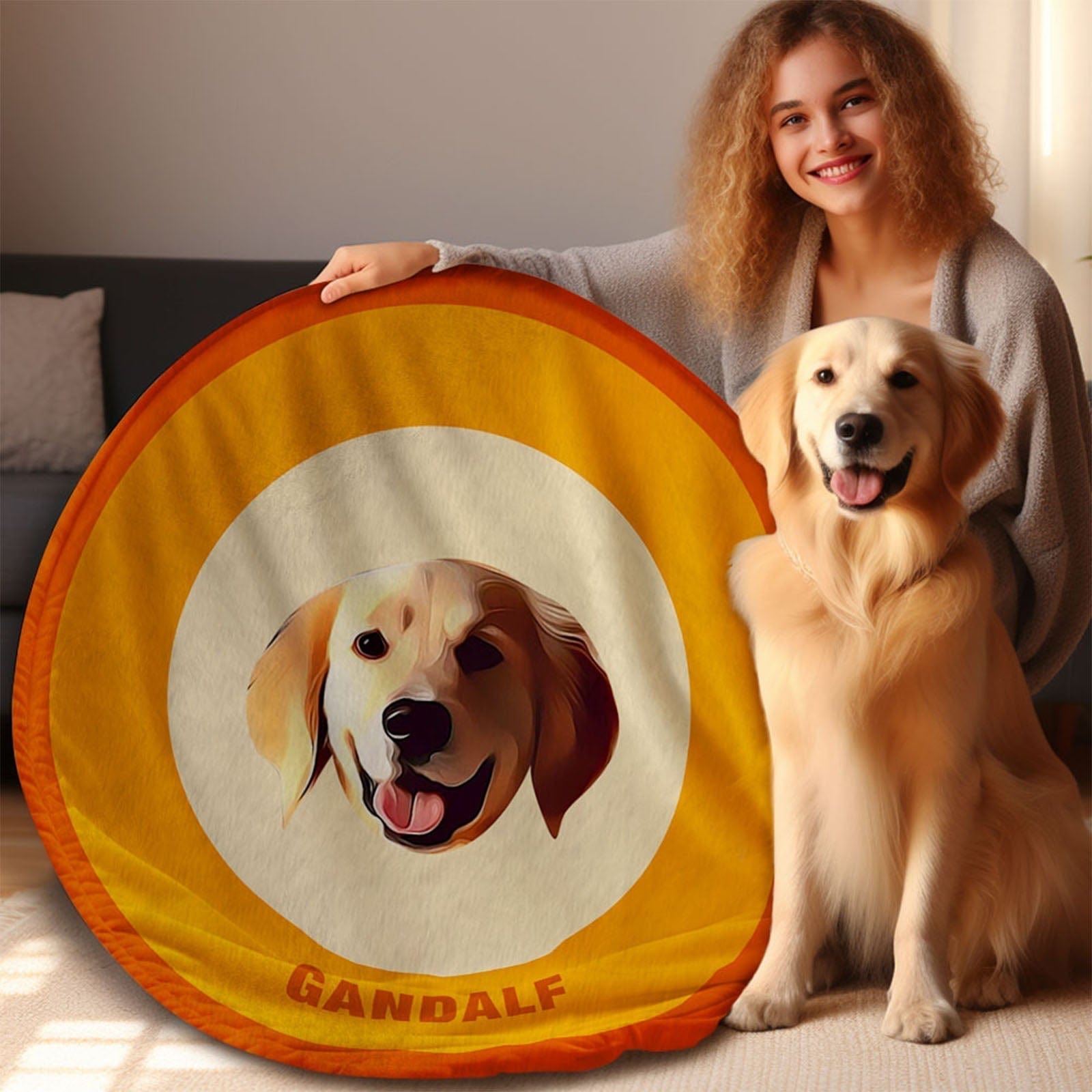 Custom Pet Face Blanket Personalized Round Blanket Gift for Pet Lover - Orange - Image 2