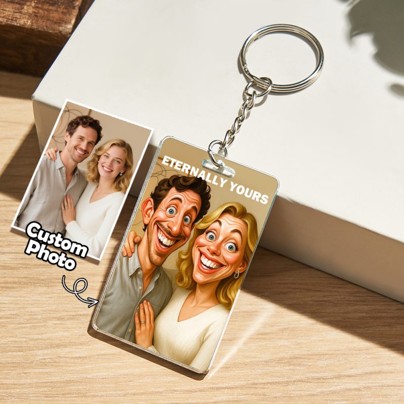Custom Funny Caricature Portrait Keychain Transform Your Photo into Hilarious Art Gift