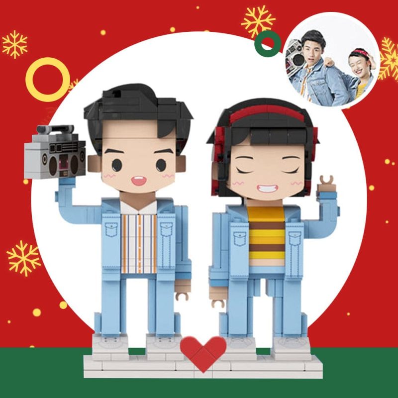 Christmas Couple Gifts Customizable Fully Body 2 People Custom Brick Figures Persanalized Cute Face Brick Figures
