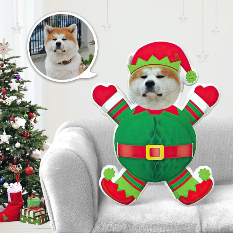 Dog Face Pillow Pet Photo Pillow Gifts for Dog Lovers Green Christmas Costume