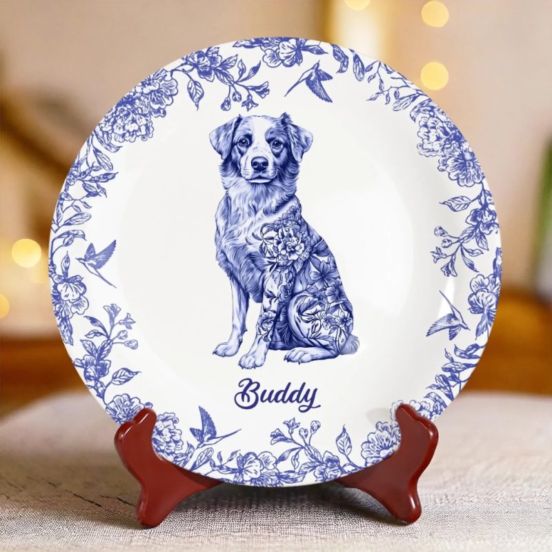 Whispers Of Love In Toile de Jouy Dog Personalized Custom Ceramic Plate Gift For Pet Owners, Pet Lovers