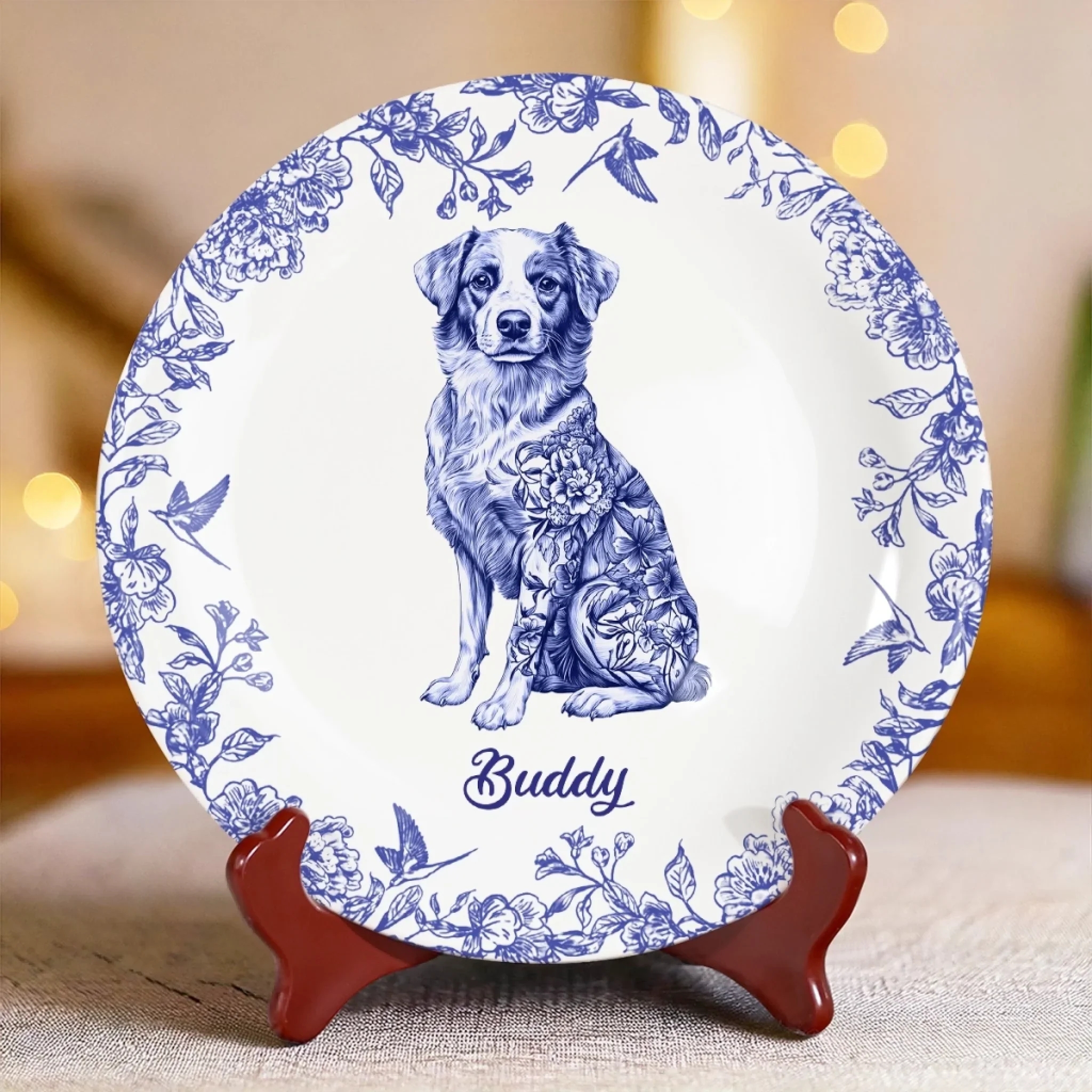 Whispers Of Love In Toile de Jouy Dog Personalized Custom Ceramic Plate Gift For Pet Owners, Pet Lovers