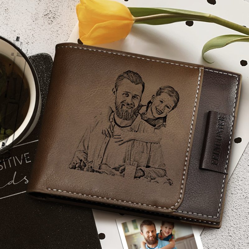 Custom Photo Engraved Short Wallet RFID Blocking Wallet Gifts For Father