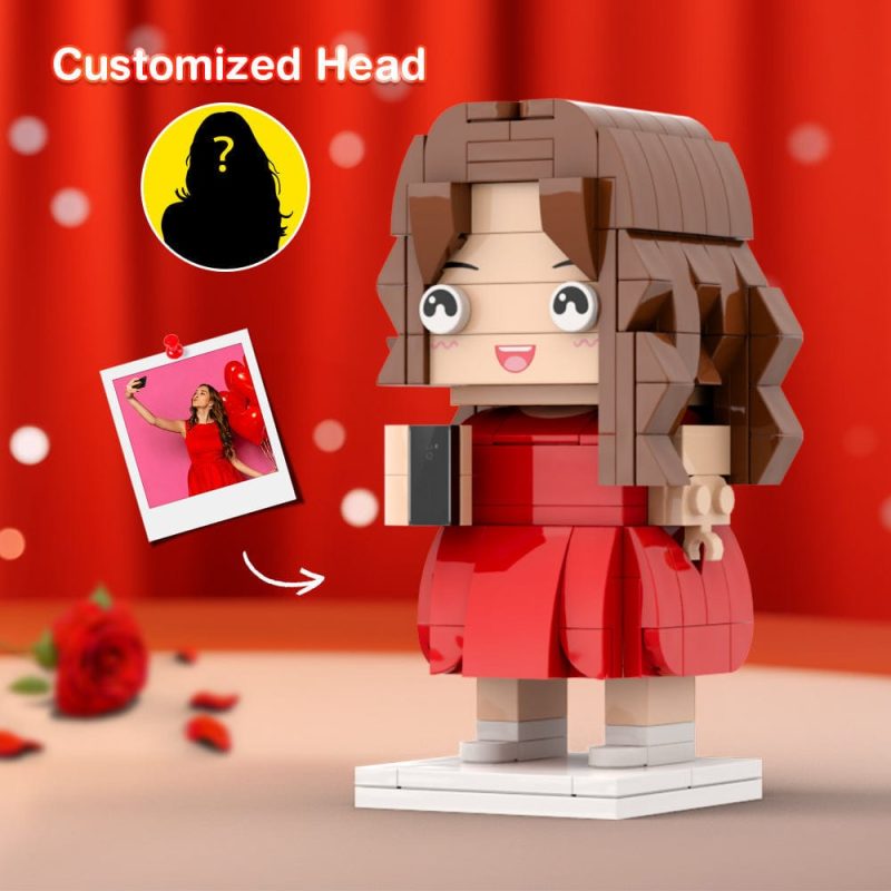 Girl Taking Selfie Custom Head Brick Figures Personalized Brick Figures Small Particle Block