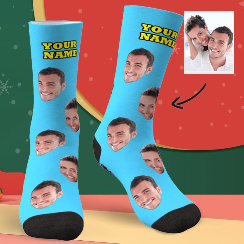 Christmas Gifts Custom Face Socks With Your Text 3D Preview Colorful Socks