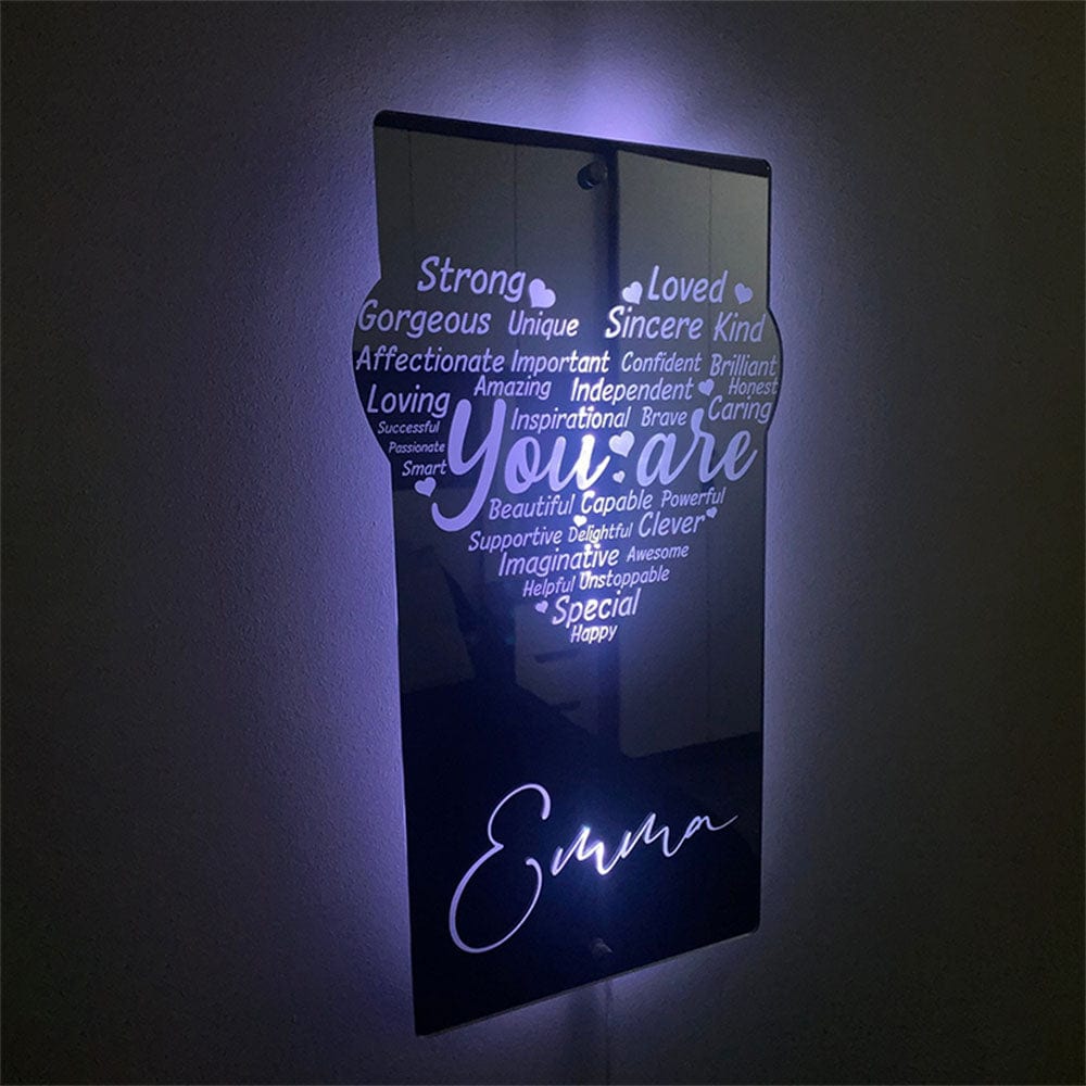 Custom Engraved Affirmation Heart Mirror Light - Image 2