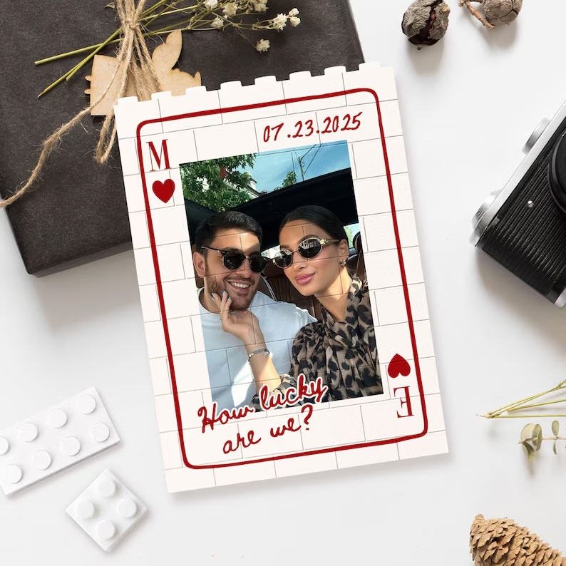 Custom Photo Building Block: Couple Playing Card Puzzle Blocks, Valentines Day Gifts For Boyfriend, Anniversary Gifts, Romantic Home Decor