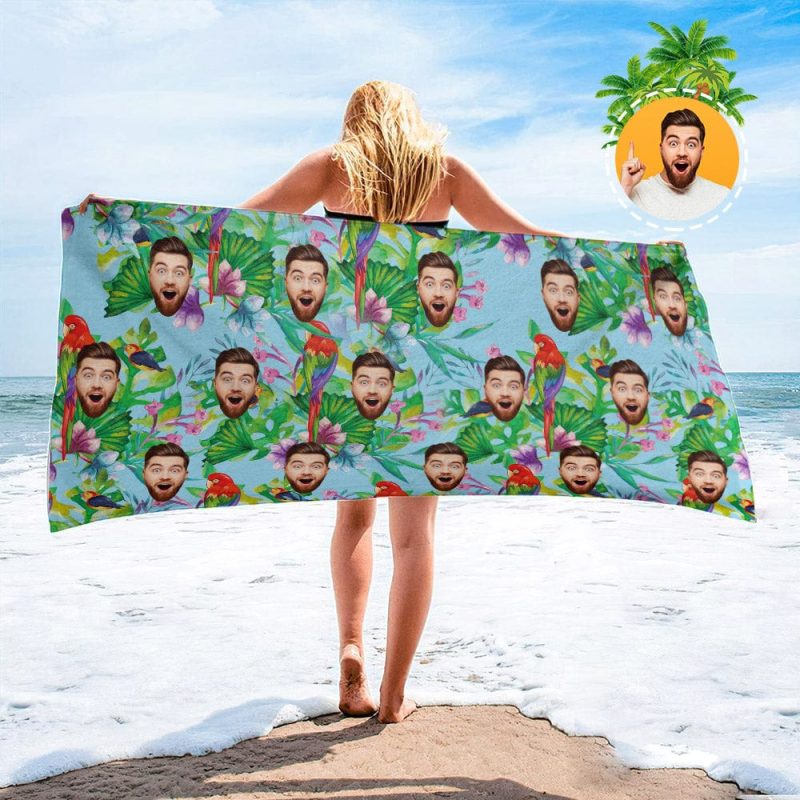 Personalized Beach Towels with Photo Custom Red Bird Beach Towel