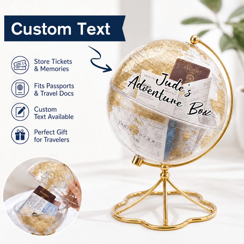 Personalized Travel Memory Globe Ticket Storage Box Transparent Keepsake Display With Custom Text Led Night Light For Concert Tickets Passports Travel Souvenirs 7