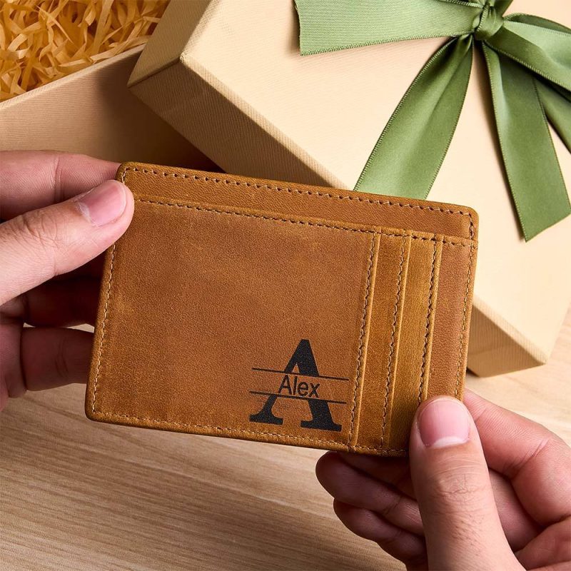 Personalized Name Leather Super Slim Wallet for Him